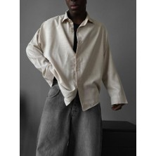 Elku Moda Erkek Oversize Italyan Yaka Keten Gömlek Rahat Kalıp Uzun Kollu Yeni Sezon Pamuklu Salaş Gömlek