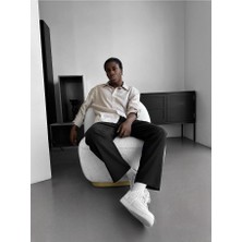 Elku Moda Erkek Oversize Çizgili Gömlek Keten Karışımlı Rahat Kalıp Uzun Kollu Yeni Sezon Italyan Yaka Gömlek