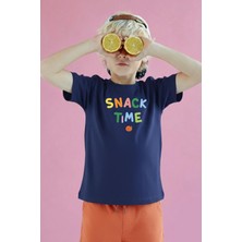 Monila Unisex Çocuk Pamuklu Bisiklet Yaka Baskılı T-Shirt