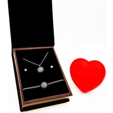 UltraMint Kadife Kaplamalı Lüks Kutuda Güneş ve Işık LED Kalp Hediyesi Seti