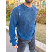 Elku Moda Kazak Triko Oversize Tüylenmez Naturel Pamuk Yırtık Detaylı Lazer Kesim Rahat Kesim Salaş Kazak