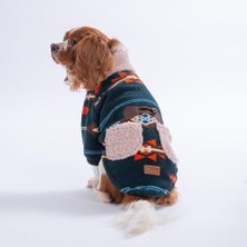 Pawstar Lacivert Chicago Checks Ethnic Weave  Etnik Desenli Düğmeli Köpek Ceketi Kalın Peluş Köpek Kıyafeti Kedi Kıyafeti