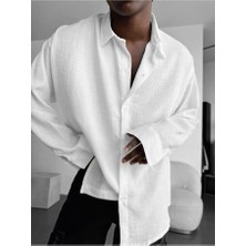 Elku Moda Erkek Oversize Italyan Yaka Keten Gömlek Rahat Kalıp Uzun Kollu Yeni Sezon Pamuklu Salaş Gömlek