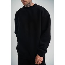 Erkeknuzun Kol Bisiklet Yaka Basic Sweatshirt - Siyah