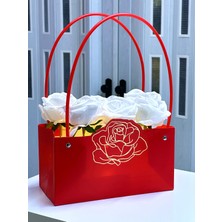 UltraMint Kırmızı Çantalı Ledli Beyaz Gül, Sevgililer Günü Için Özel Çiçek Hediye