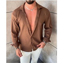 Elku Moda Erkek Oversize Italyan Yaka Pamuklu Likralı Karışımlı Gömlek Düz Renk Rahat Kalıp