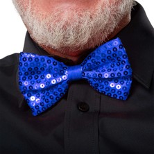 Amazex Gece Işıltısı Mavi Payetli Pullu Papyon 7x2 cm