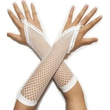 Narnuga Örgü Beyaz Parmak Arası File Eldiven 26 cm