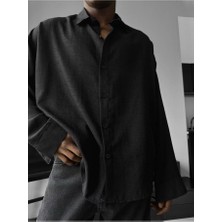 Elku Moda Erkek Oversize Italyan Yaka Keten Gömlek Rahat Kalıp Uzun Kollu Yeni Sezon Pamuklu Salaş Gömlek