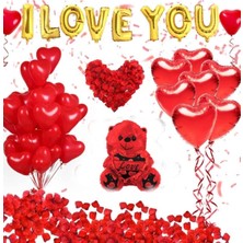 UltraMint Sevgililer Günü I Love You Folyo Balon Seti ve Gül Yaprakları