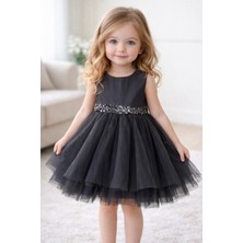 Kragt Kız Çocuk Abiye Elbise, 3-4 Yaş, Tüllü, Payet Detaylı, Özel Gün Elbisesi