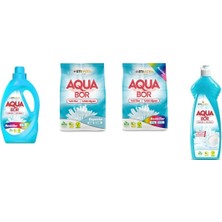 Boron Aquabor Doğal Mineralli Sıvı Renkliler + 4 kg Beyaz + 4 kg Renkliler + Elde Bulaşık 4 Lü Set