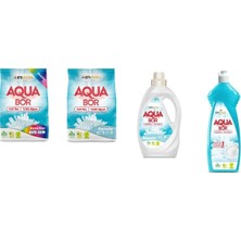 Boron Aquabor Doğal Mineralli 4 kg Renkliler + 4 kg Beyaz + Sıvı Beyaz  + Elde Bulaşık 4 Lü Set