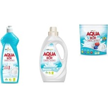 Aquabor Doğal Mineralli Elde Bulaşık + Sıvı Beyaz + Tablet 3 Lü Set
