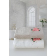 Emillie %60 Bambu-%40 Pamuk Nakışlı Rose 2 Li Havlu Set ( 2 Adet 50X90CM )