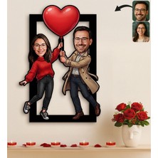 UltraMint Kişiye Özel 3D Ahşap Sevgili Karikatürlü Tablo Hediye