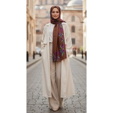 Vavelli Zeytin Desen Kahverengi Twill Ipek Şal