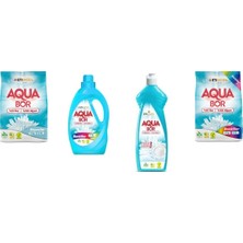 Aquabor Doğal Mineralli 4 kg Beyaz + Sıvı Renkliler + Elde Bulaşık + 4 kg Renkliler 4 Lü Set