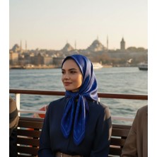 Vavelli Imza Desen Mavi Twill Ipek Eşarp