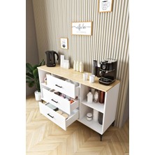 Ases Mobilya ASL4411 Kahve Köşesi Çok Amaçlı Dolap 2 Kapaklı 3 Çekmeceli Kiler Mutfak Dolabı Konsol