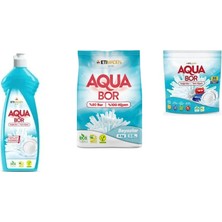 Aquabor Doğal Mineralli Elde Bulaşık + 4 kg Beyaz + Tablet 3 Lü Set