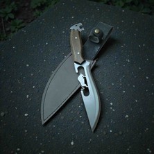 PAZAAR59 El Yapımı Kurt Başlı Lazer Kesim Kılıflı Kamp Outdoor Bıçağı