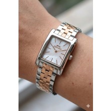 Slazenger 23MM Dikdörtgen Kasa Kadın Kol Saati | Silver & Rose Gold Renk Çelik Kordon, Sedef Kadran