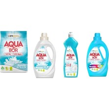 Aquabor Doğal Mineralli 4kg Beyaz + Sıvı Beyaz  + Bulaşık + Sıvı Renkliler Set