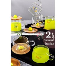 Rosemor 3D Figürlü Bardağı Kavunlu Figürlü Baskılı Sıcak Soğuk Borosilikat Cam Meşrubat Kupası Su Çay Bardağı Bambu