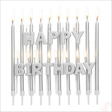 Süsle Bebek ve Parti Gümüş Happy Birthday Harf Mum Seti – 23 Parça