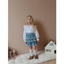 Jolly Kids Kız Çocuk Mavi Fırfır Kot Etekli Gömlekli Bayramlık Takım