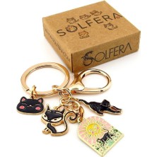 Solfera Sevimli Kara Kediler Tarot Güneş Kartı Şans Çanta Süsü Charm Anahtarlık KY136