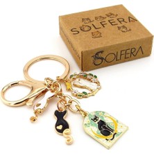 Solfera Sevimli Kediler Tarot Ay Kartı Renkli Çiçekler Çanta Süsü Charm Anahtarlık KY137