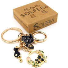 Solfera Sevimli Yavru Kara Kediler Lale Motifi Çanta Süsü Charm Metal Anahtarlık KY141