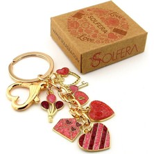 Solfera Pembe Kırmızı Kalpler Sevgili  Mektup Çanta Süsü Charm Metal Anahtarlık KY146