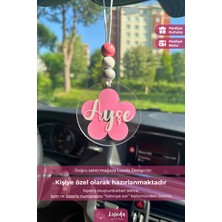 Pembe Papatya Tasarımlı Kişiye Özel Araba Dikiz Aynası Süsü Hediye Kutulu