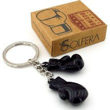 Solfera Çift Boks Eldiveni Boksör Spor Siyah Renk Metal Anahtarlık KY156