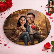 UltraMint Kişiye Özel Sevgili Karikatürlü Yuvarlak Puzzle 20X20CM, Sevgililer Günü Hediye