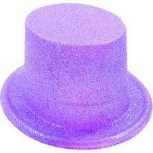 Narnuga Floresan Mor Renk Simli Uzun Fötr Melon Şapka 12 cm