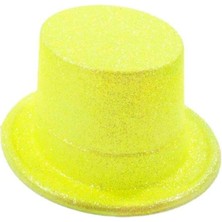 Narnuga Floresan Sarı Renk Simli Uzun Fötr Melon Şapka 12 cm