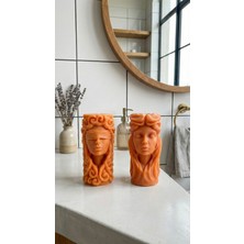 Raw Home Mandalina Kokulu Turuncu 2’li Büst Mum Seti – El Yapımı Dekoratif Aromatik Tasarım Mum (Turuncu)