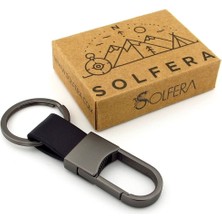 Solfera Kanca Hook Tasarım Siyah Deri Antrasit Gri Metal Anahtarlık KY151