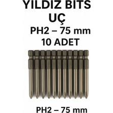 Normadia Yıldız Bits Uç Ph2 75 mm Vidalama Ucu Seti, 10 Adet, S2 Çelik