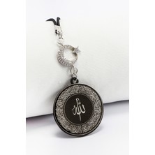 Ay Yıldızlı Siyah Ayetel Kürsi ve Dualı Paslanmaz Çelik Ayna Süsü