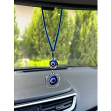 Yuvarlak Yassı Şeffaf Cam Nazar Boncuklu Araba Ayna Süsü