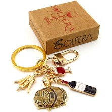 Solfera Kırmızı Şarap Fıçı Kadeh Tirbüşon Üzüm Bağ Anahtarlık Çanta Süsü Charm KY147