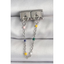 Erbilden Erb 316L Çelik Gümüş Renk 2'li Sallantı Zincir Model Nomination Charm