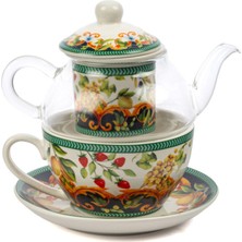 Es Dekor Capri Flora Tek Kişilik Demlik Fincan Seti Butik Mutfak Bitki Çayı Için