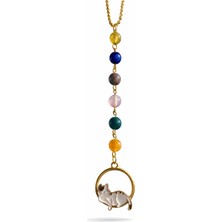 Karışık Akik Taşı Doğaltaş Kedi Dikiz Aynası Süsü Araç Dekoru