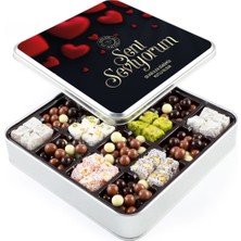 UltraMint Sevgililer Günü Kahve Draje ve Lokum Metal Kutu Seti